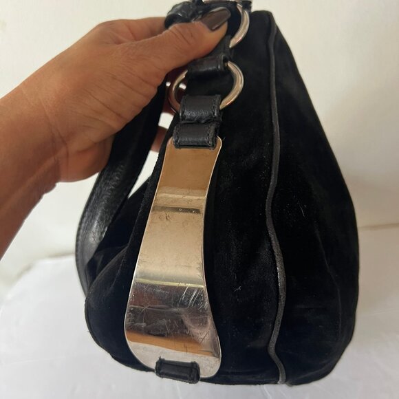 SERGIO ROSSI SUEDE SILVER METAL HARDWARE SHOULDER BAG - Picture 6 of 9
